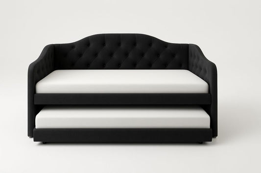 Sofá Cama Nido Negro Tapizado en Poliéster con Colchón Extraíble