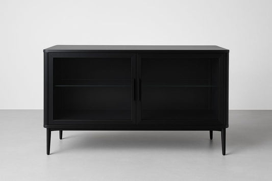 Aparador negro de madera maciza con vidrio, 120×40×80 cm