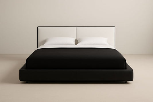 Cama Doble Rectangular Tapizada en PU Blanco y Negro 200x160x100 cm