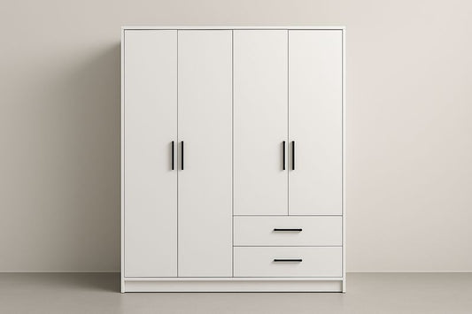 Armario de Madera Contrachapada Blanco con 4 Puertas y 2 Cajones 200x180x60 cm